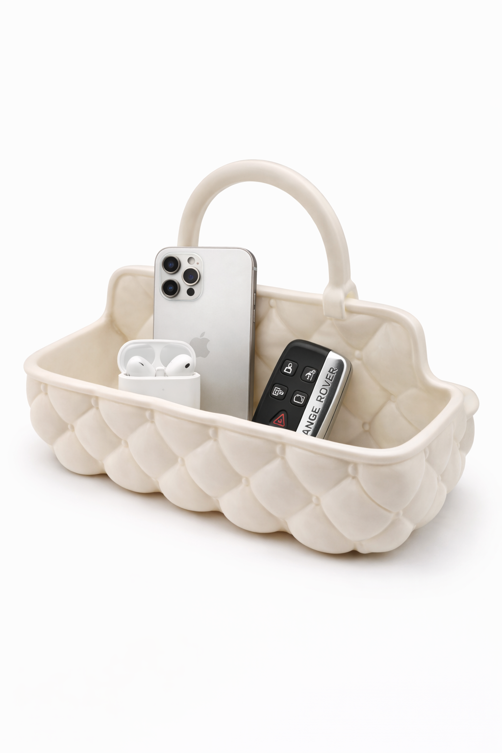 Tufted catch tray with handle
